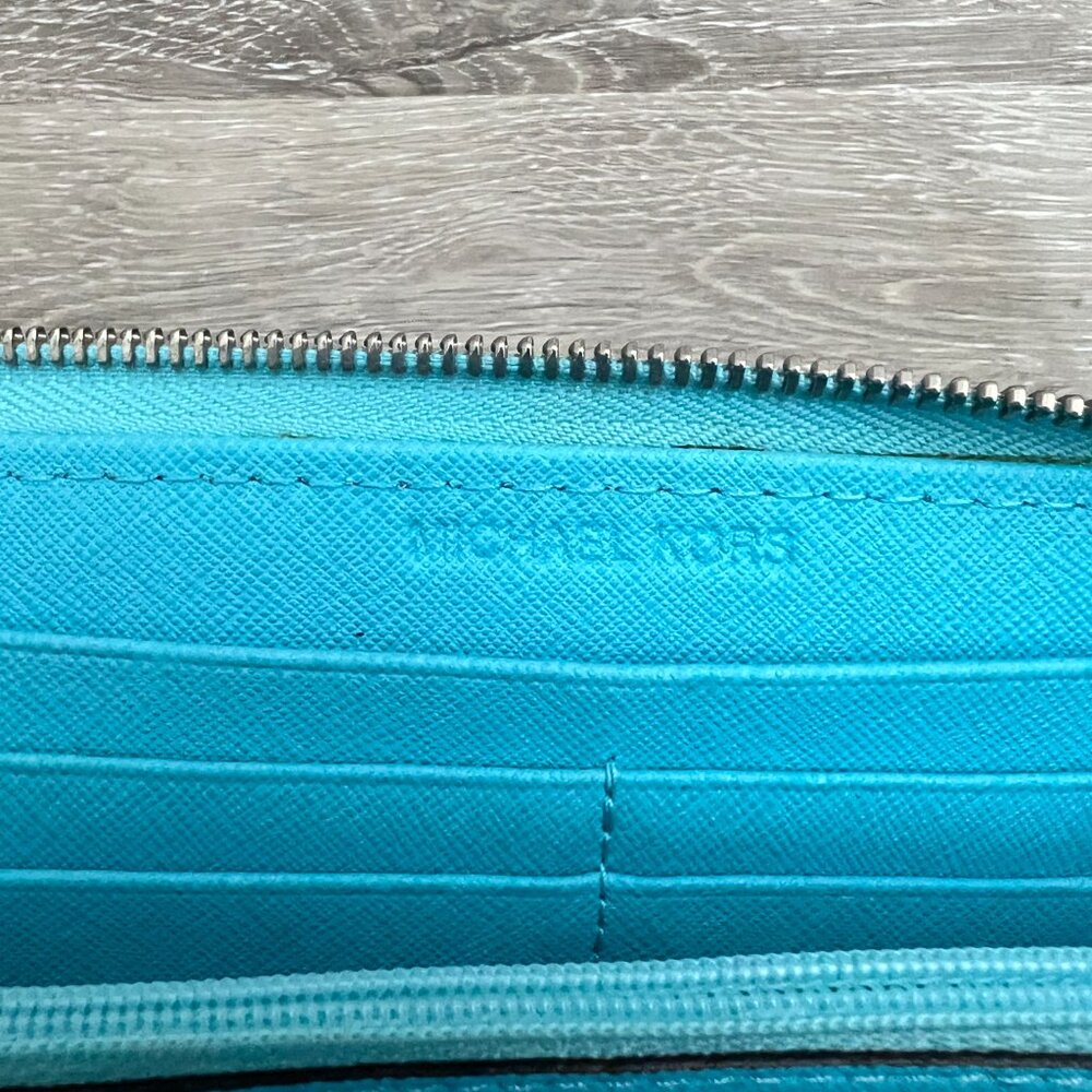 Michael Kors Jet Set Large Continental Zip Around Wallet Teal - Picture 5 of 5